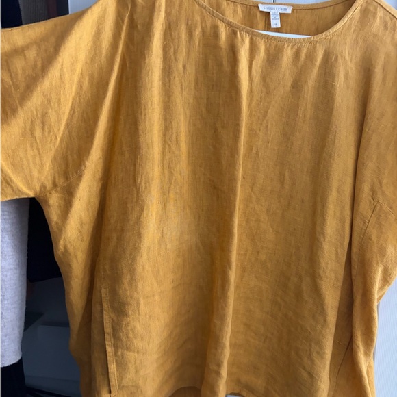 Eileen Fisher Golden Short Sleeve Linen Top - Picture 2 of 4
